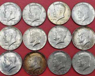 3 1964 90% Silver Kennedy Half Dollars from a Bag All are AU to BU Photo is Representative