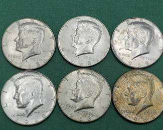 6 40% Silver Kennedy Half Dollars