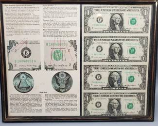 Framed Story of Federal Reserve Niotes w/4 $1 Notes