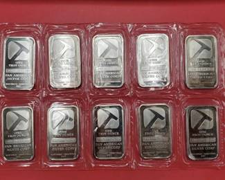 10-1 Troy Oz .999 Silver Bars in Factory Pkg Pan American Silver Corp 10 toz Total