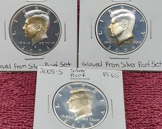 3 90% Silver Kennedy Half Dollar Proofs 2004-S, 2005-S & 2006-S