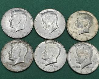 6 40% Silver Kennedy Half Dollars