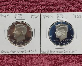 2 90% Silver Kennedy Half Dollar Proofs 1994-S & 1995-S