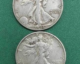 2 Walking Liberty Half Dollars 90% Silver