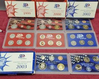 2 90% Silver Proof Sets 1999 & 2000 and 2 Reg. Proof Sets 2002 & 2003