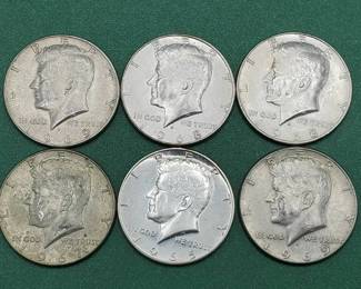 6 40% Silver Kennedy Half Dollars