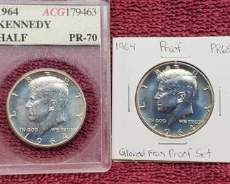 2 1964 Kennedy Half Dollar Proof Coins-90% Silvar