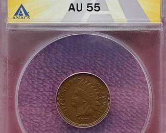 1873 Indianhead Cent ANACS AU55 Great Color