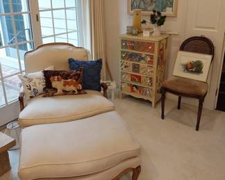 oversize chair with ottoman, Gordon Graham painted furniture, painting