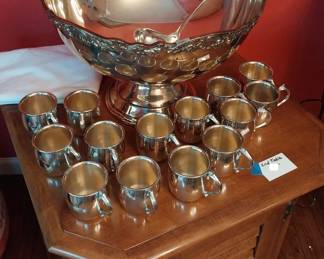 silver punch bowl set, end table