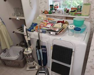 Shark vacuum, Tupperware, laundry baskets