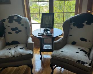 Real cowhide and leather wing back chairs