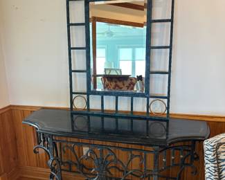 Beautiful iron and marble console and mirror
Extremely heavy piece
Birds on the mirror
This is a fabulous piece