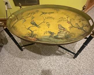 Hand painted metal tray with birds