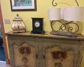 Very heavy hand painted cabinet
Very narrow but nice and long
Great storage piece