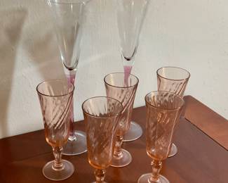 Vintage Pink and Clear Stemware