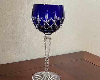 Hungarian Cobalt Blue Cut to Clear Crystal Goblet
