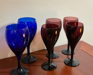 Vintage Colored Glass Goblet Set