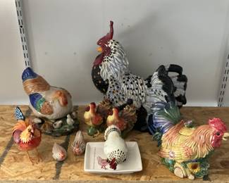 Collection of Rooster and Chicken Figurines