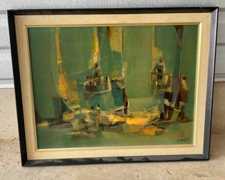 Signed Abstract Painting by M, Mouly 1959