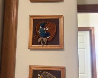 Vintage crewel stitched art