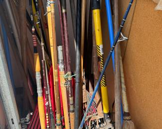 Fishing poles and yard tools