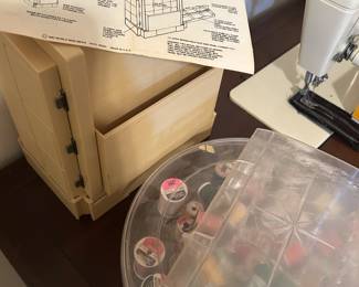 Sewing notions, supplies, including vintage sewing box