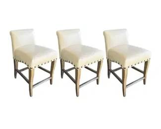 White Leather Counter Stools, Set 3