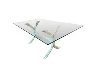 David Francis Painted Rattan Dining Table Base with Glass Top