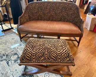 HAVERTYS TIGER PRINT SETTEE WITH FOOTSTOOL