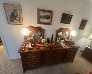 Matching dresser and mirrors that match the bed and side table