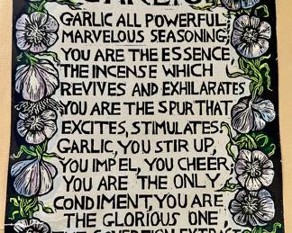 Mary Azarian "A Tribute to Garlic" hand colored print.  Signed and dated