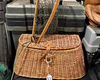Vintage fishing net and basket