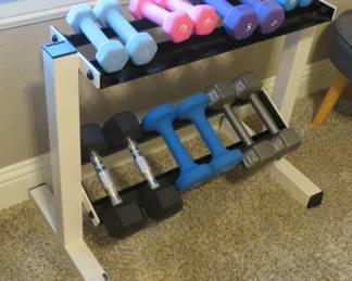 Barbells, weight rack