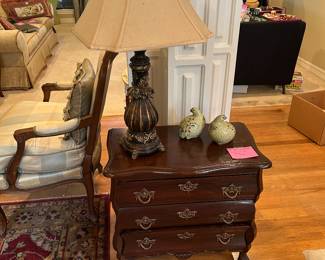 Three drawer Cherrywood chest with lamp