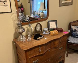 Matching antique dresser with mirror