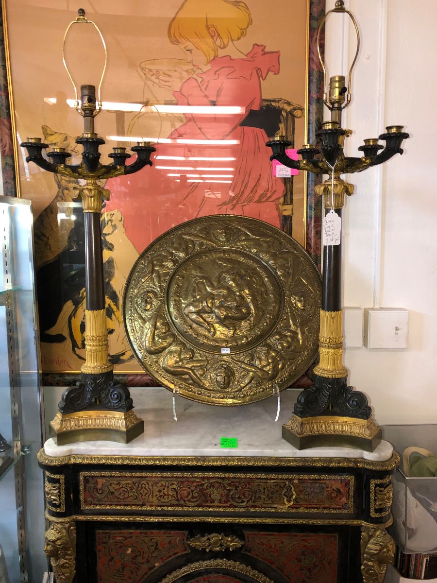 Pair of French or European bronze candelabra lamps
