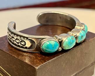Substantial sterling silver turquoise cuff signed Michael