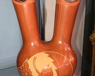 Pauline Romero, Jemez NM red pottery wedding vase 12” h x 6” w