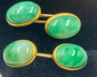 Antique 14k apple green jade cufflinks. 