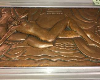 Art Deco framed copper relief