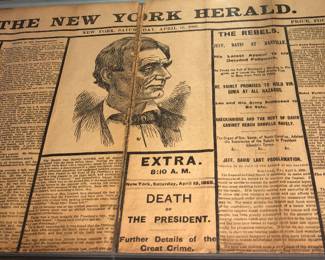The New York Herald, April 15, 1865, Original newspaper death of President Lincoln, split in half