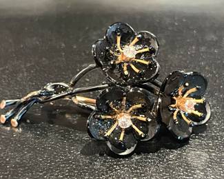 Antique enamel 14k diamond floral ring.
