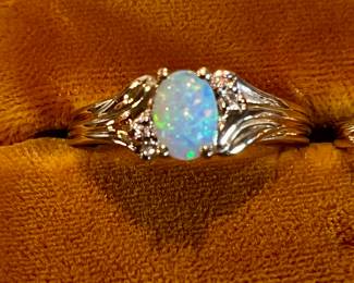 10k opal and diamond ring.
