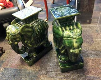 Pair of large vintage elephant garden seats, small tables, conversation pieces etc.