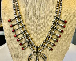 Medium/petite Doris Smallcanyon sterling silver coral squash blossom .
