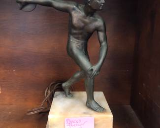 Antique discus thrower, onyx base lamp