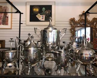 Victorian quadruple plate service with dinner bell
