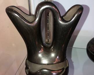 Mida Tafoya, Santa Clara black pottery wedding vase 7” h
