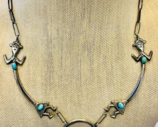 Navajo Joe Felix sterling Yei Cachina turquoise necklace.